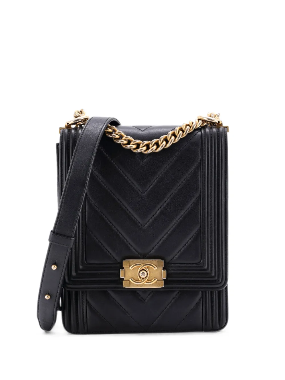 CHANEL Pre-Owned North South Boy Flap Bag Chevron Lambskin Small crossbody bag - Nero