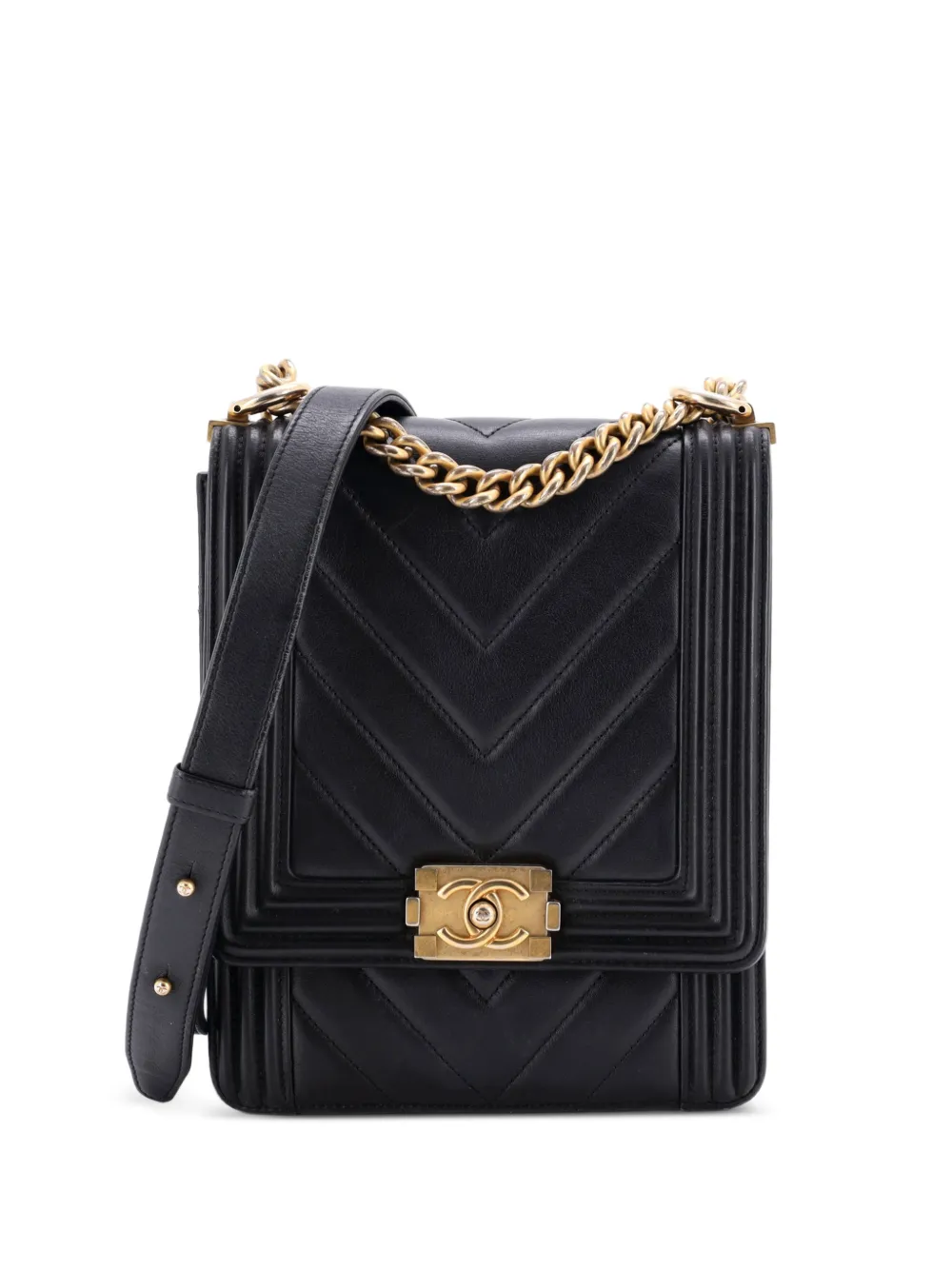 CHANEL Pre-Owned North South Boy Flap Bag Chevron Lambskin Small crossbody bag - Black