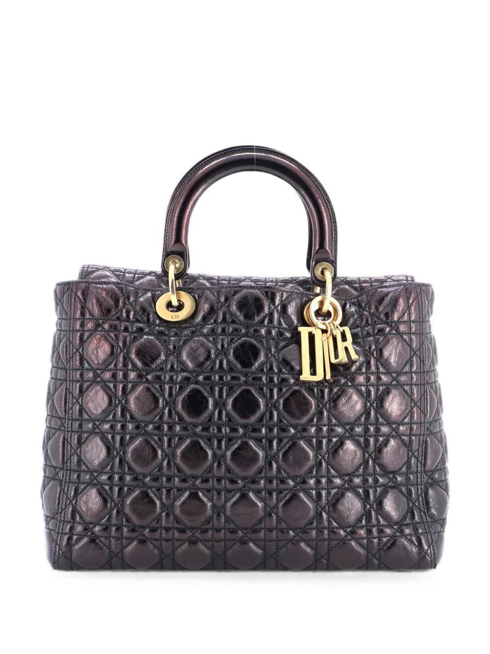 Christian Dior Pre-Owned Supple Lady Dior Bag Cannage Crinkled Patent Large satchel - Nero
