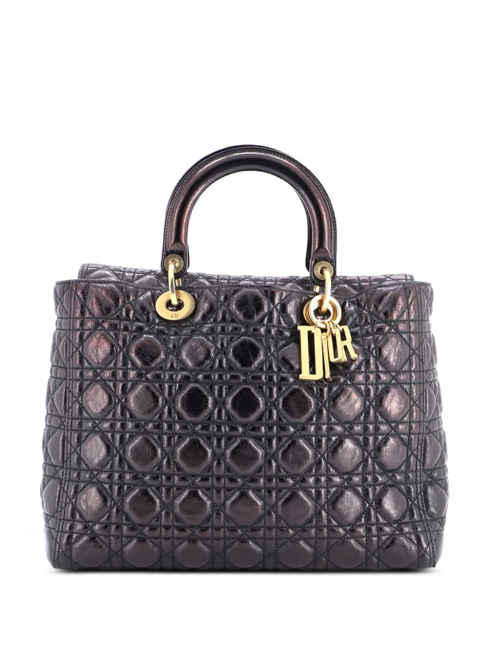 Christian Dior Pre-Owned Supple Lady Dior Bag Cannage Crinkled Patent Large satchel - Nero