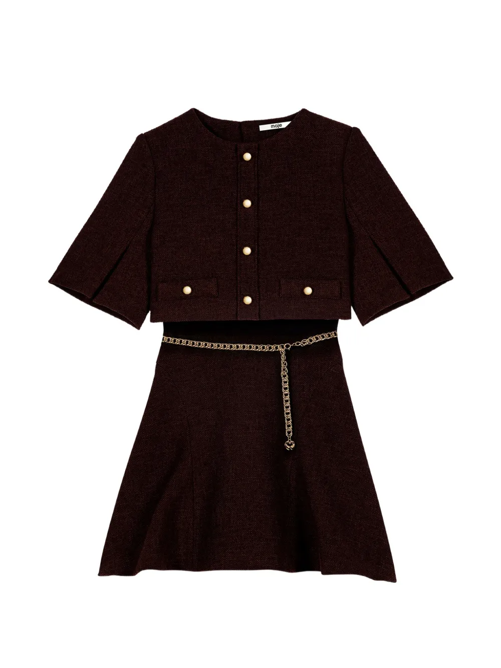 Maje Mini-jurk met kettingriem en korte mouwen Bruin