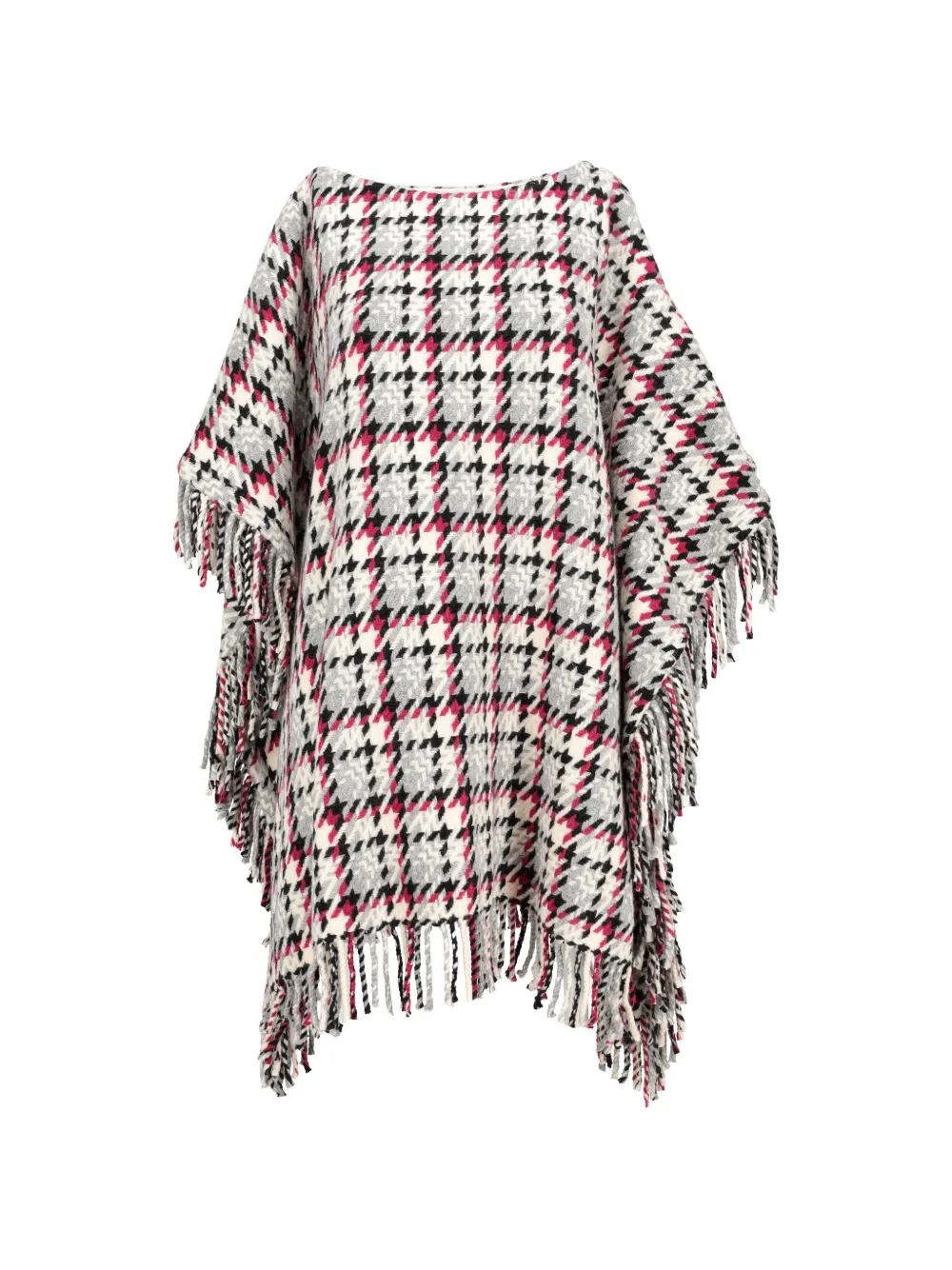 Ermanno Scervino Vintage houndstooth-pattern fringed poncho - White