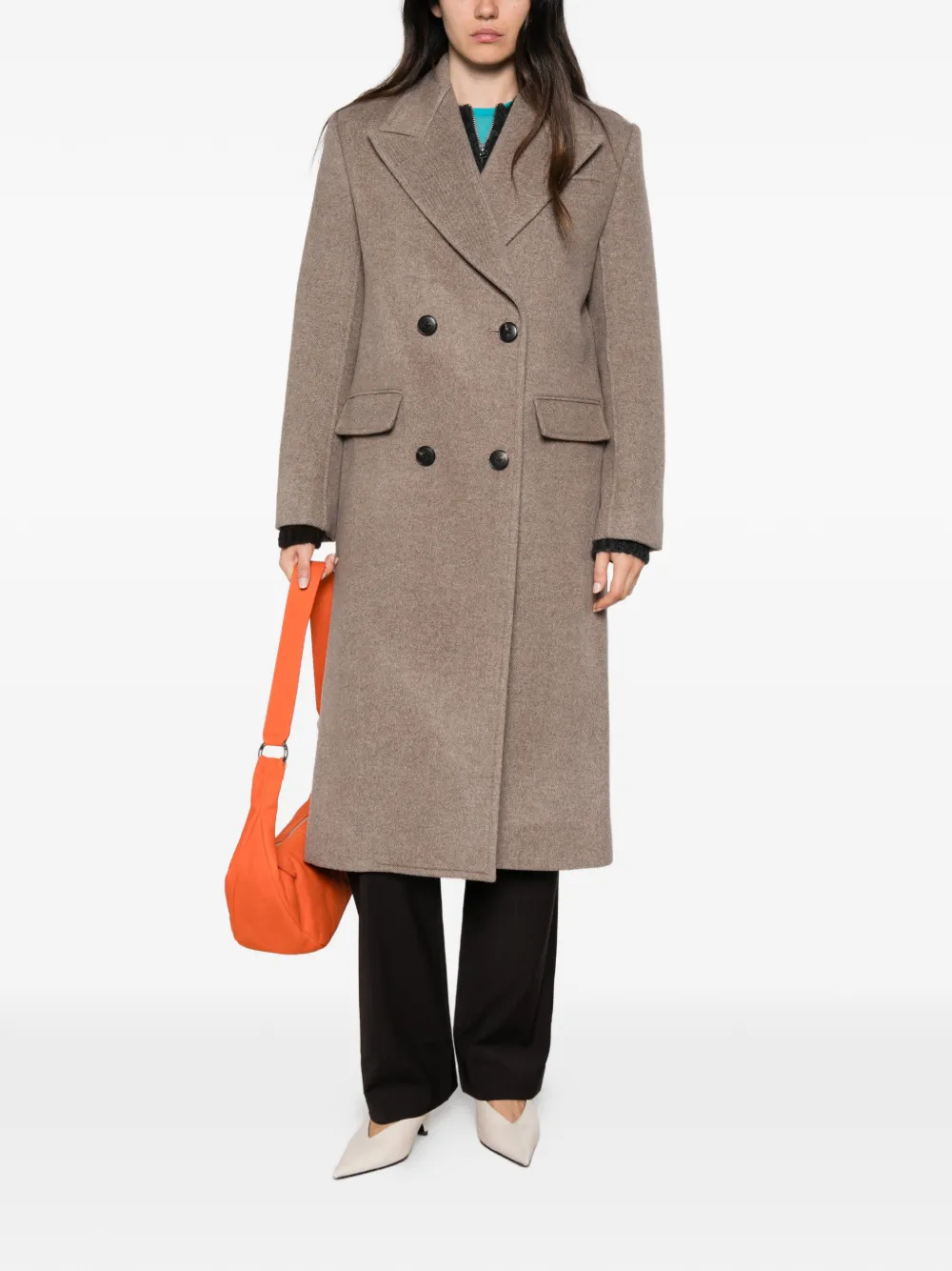 Tory Burch Wollen jas met dubbele rij knopen Bruin