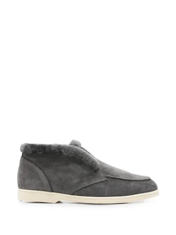 Doucal's Shearling-trim Suede Loafers in Grey