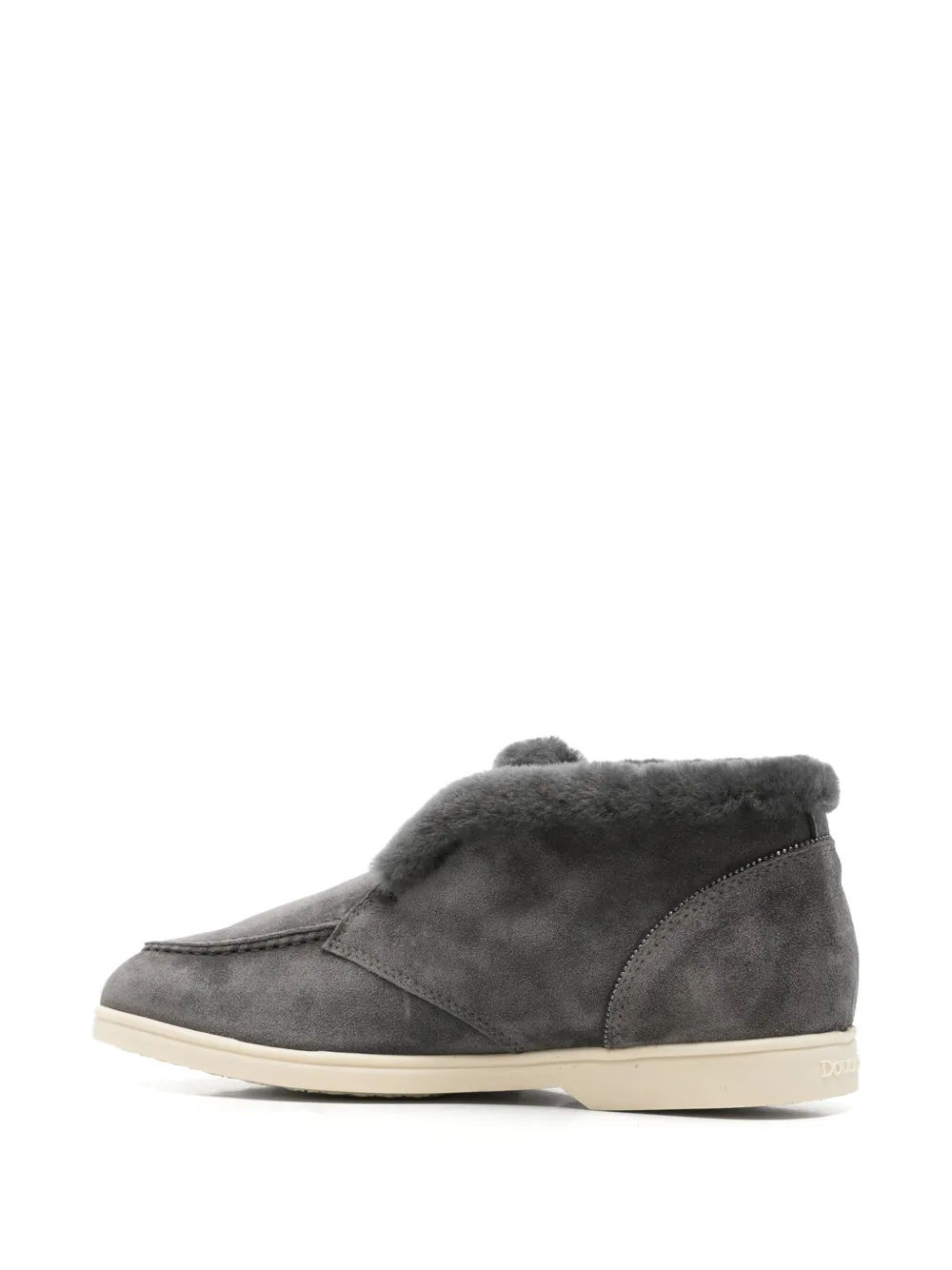 Doucal's Shearling-trim Suede Loafers in Grey, view 3