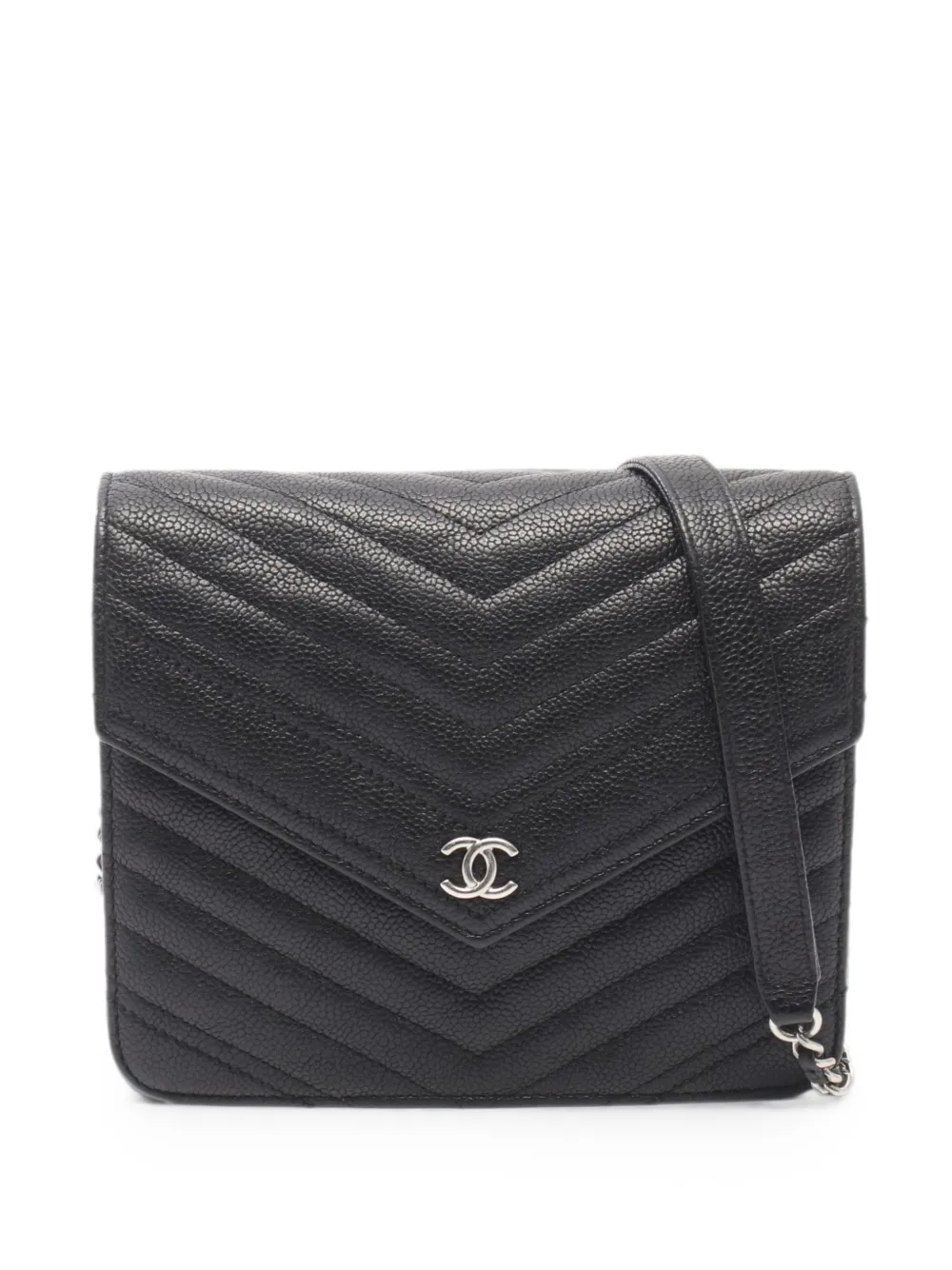 CHANEL Pre-Owned 2017-2018 Chevron V-stitch chain wallet - Black