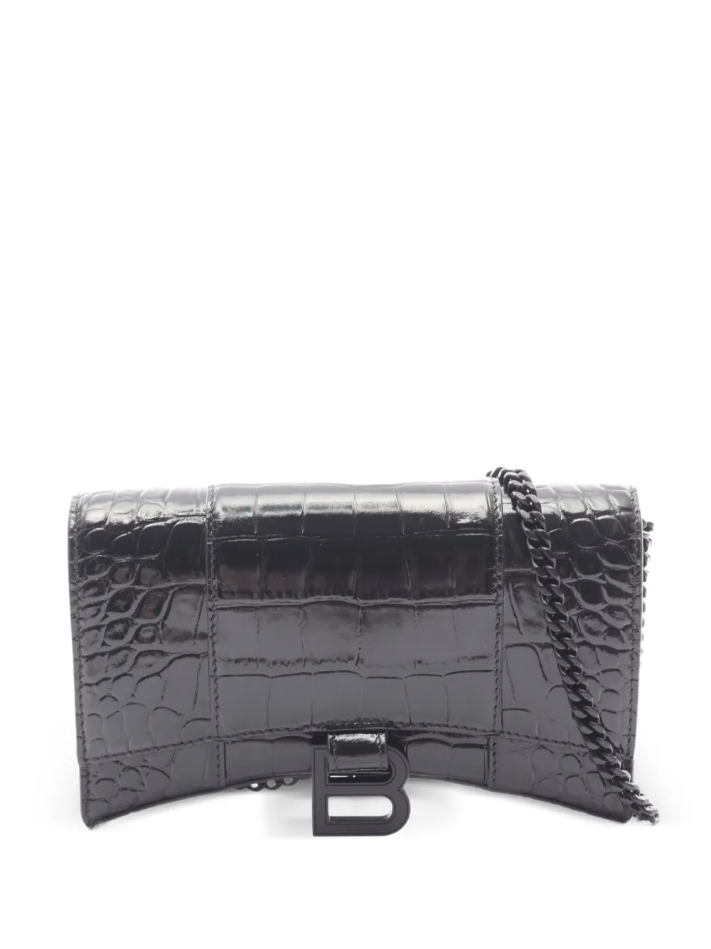Balenciaga Pre-Owned Hourglass croc-embossed chain shoulder bag - Schwarz