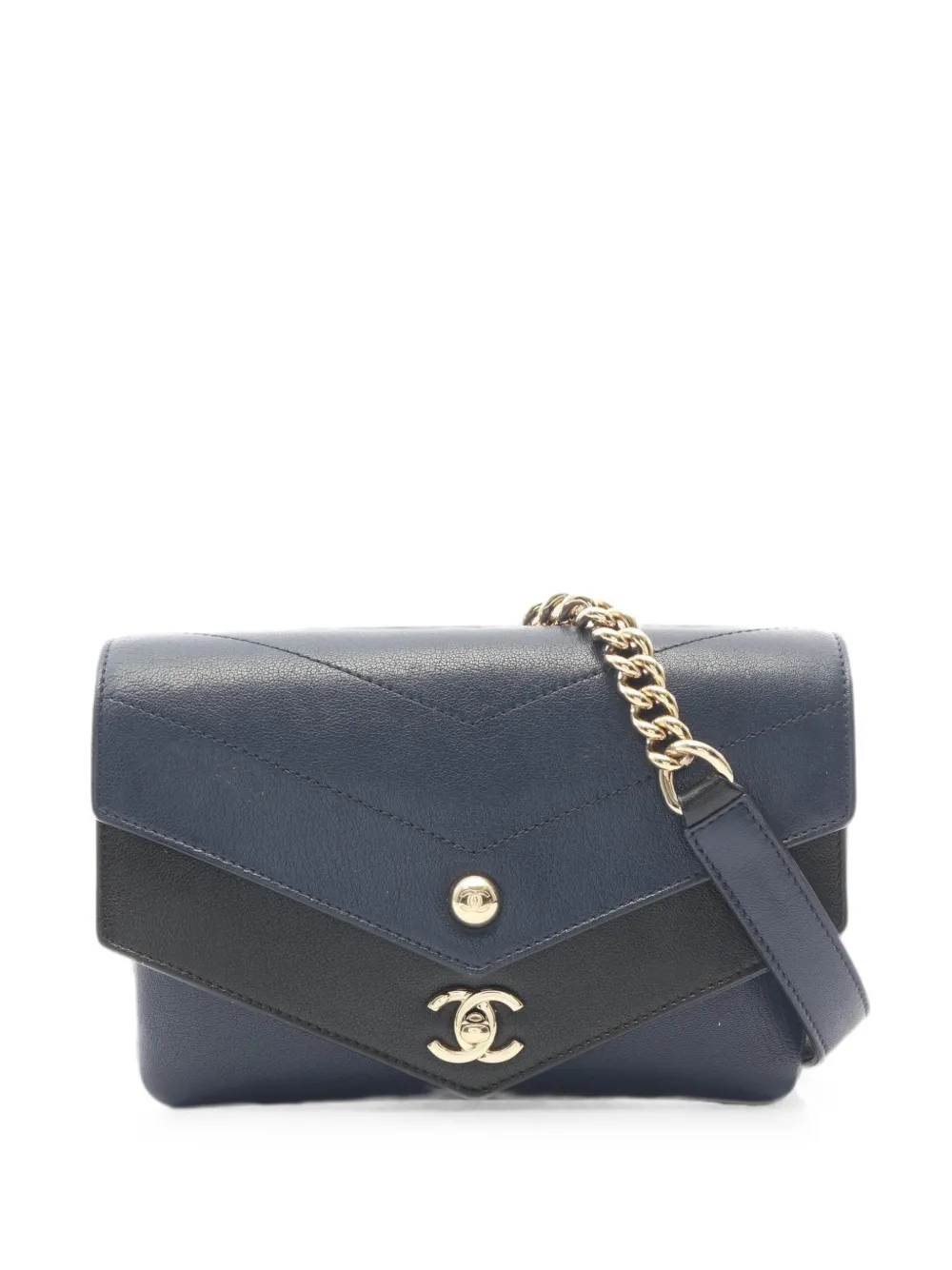 CHANEL Pre-Owned 2018-2019 Chevron V-stitch chain shoulder bag - Blu
