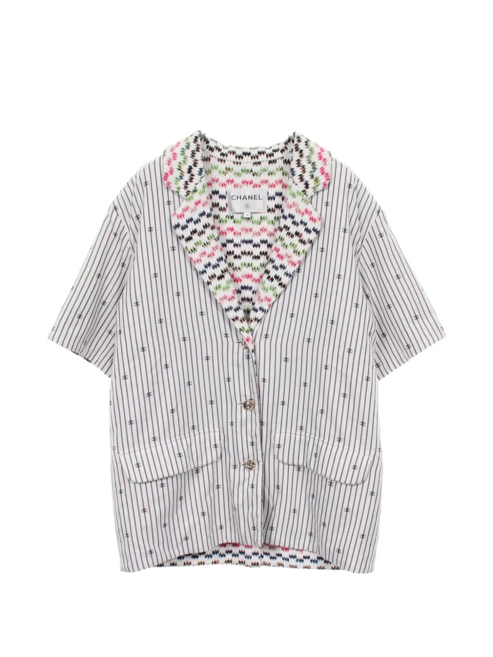 CHANEL Pre-Owned 1986-1988 Coco Mark striped jacket - Bianco