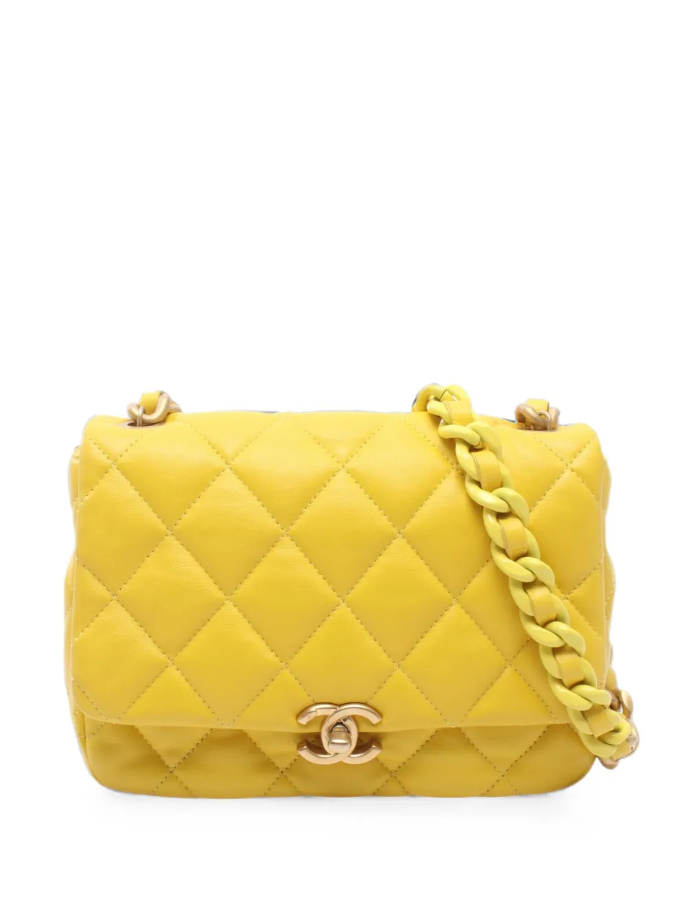 CHANEL Pre-Owned 2021s mini Matelasse chain shoulder bag - Yellow