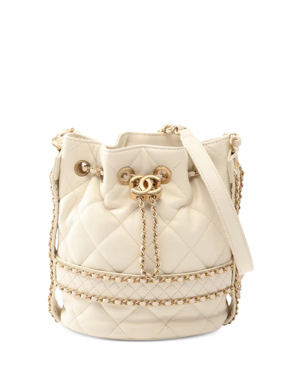 CHANEL Pre-Owned 2019 chain-drawstring mini bag - White