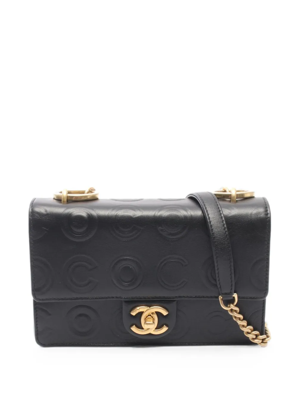 CHANEL Pre-Owned 2019 small Coco-embossed. flap shoulder bag - Black