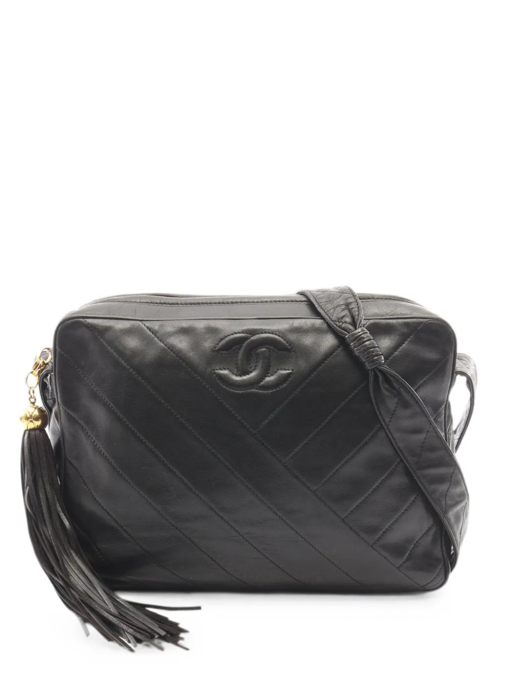CHANEL Pre-Owned 1991-1994 Bias stitch tassel shoulder bag - Black