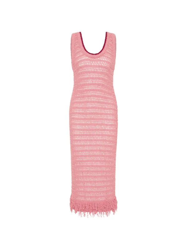 The Upside Bahia Helena Fringed Midi Dress in Pink