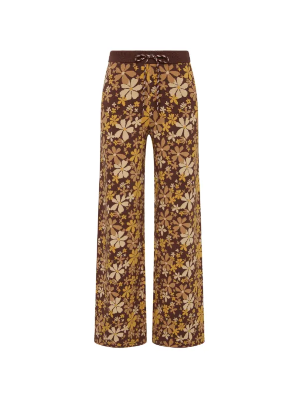 The Upside Copacabana Juniper Floral-print Knit Trousers in Brown