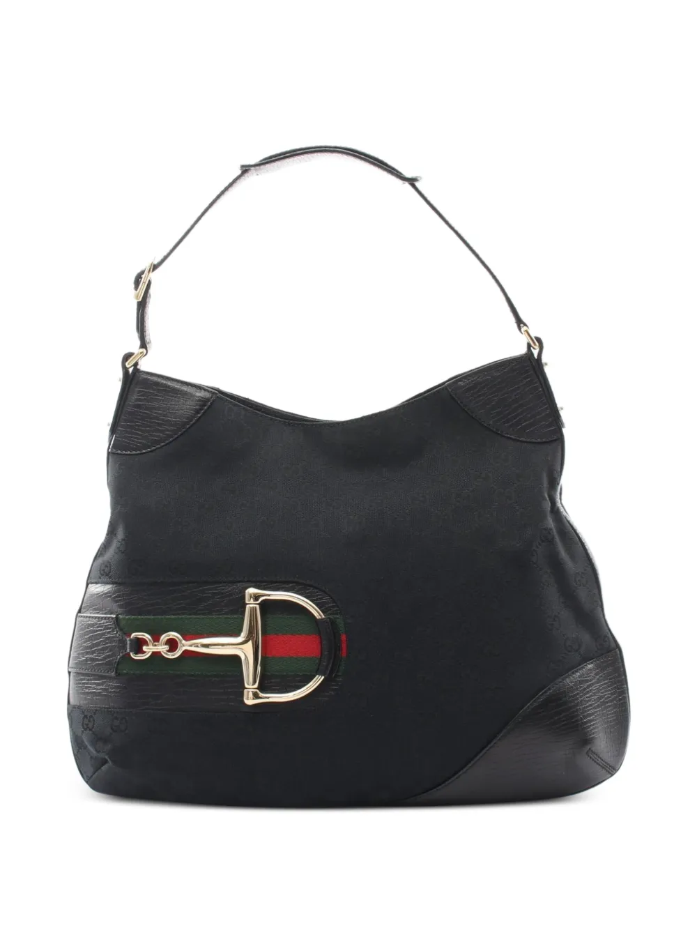 Gucci Pre-Owned Horsebit GG canvas shoulder bag - Nero