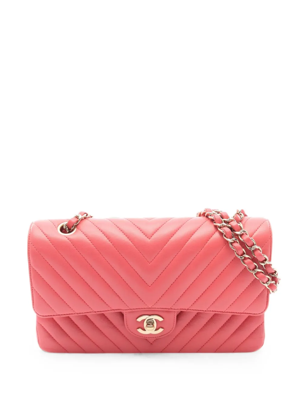 CHANEL Pre-Owned 2017-2018 Chevron V-stitch flap shoulder bag - Pink