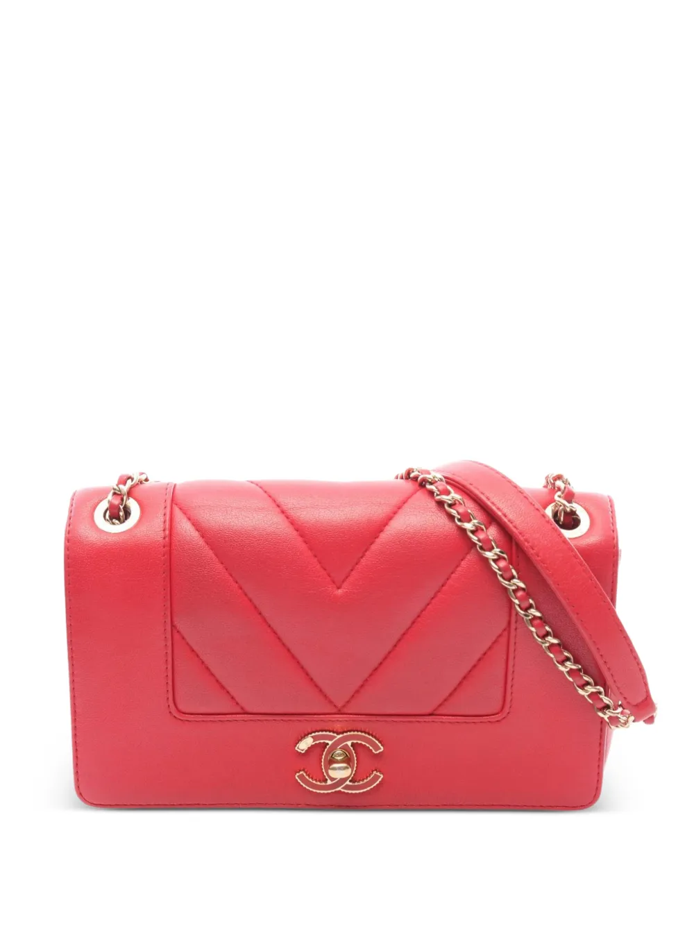 CHANEL Pre-Owned 2017-2018 Chevron V-stitch shoulder bag - Rosso