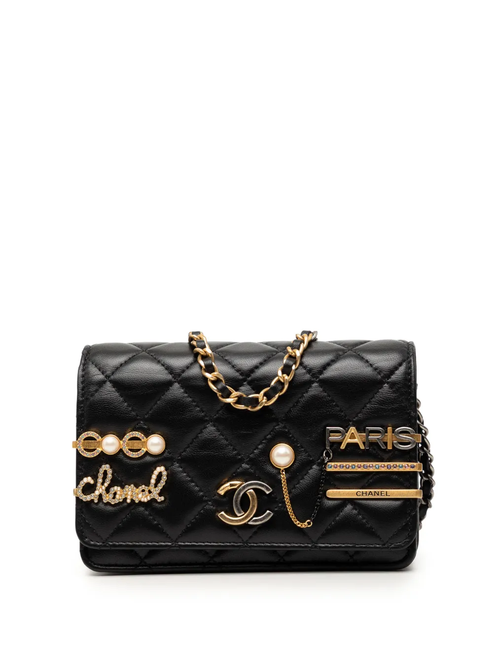 CHANEL Pre-Owned 2021 Mini CC Quilted Lambskin Coco Clips Wallet on Chain crossbody bag - Nero