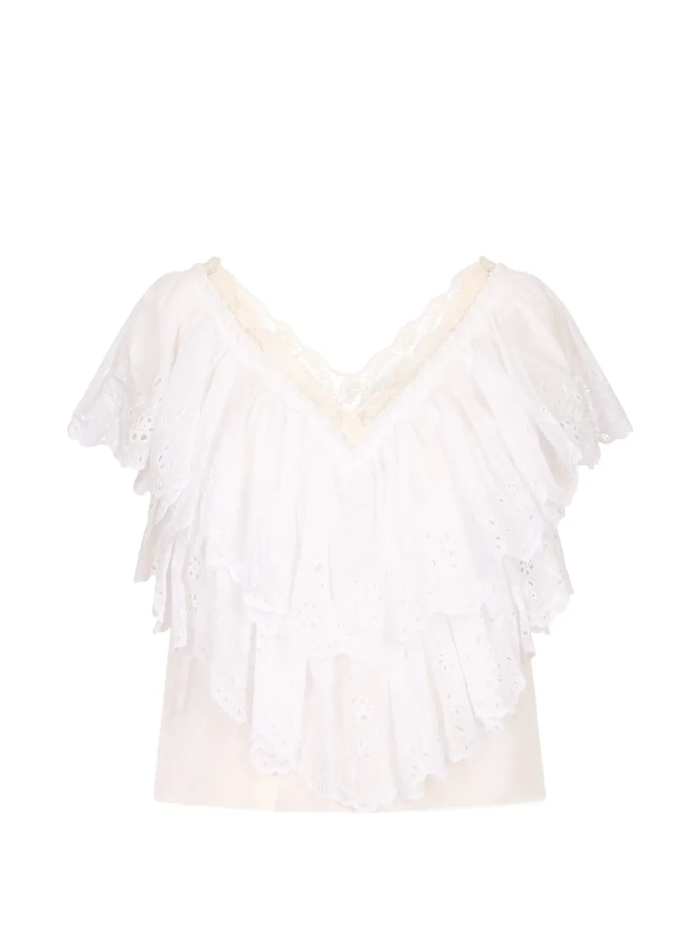 Chloé cropped V-neck ruffle top in cotton voile & lace - Weiß