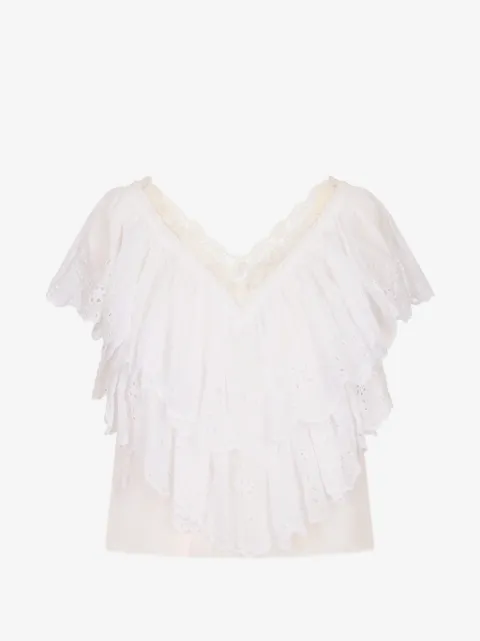 Chloé cropped V-neck ruffle top in cotton voile & lace