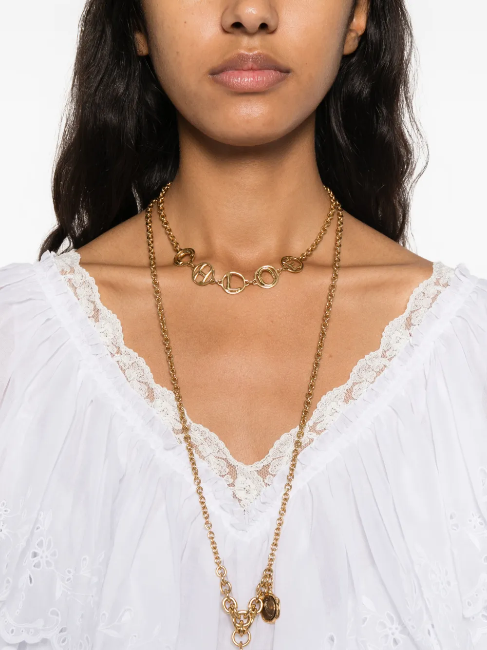 Chloé Cropped top met ruches en V-hals van katoenen voile & kant Wit