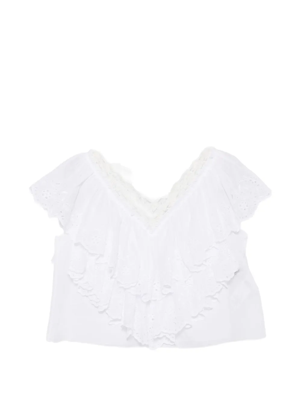 Chloé cropped V-neck ruffle top in cotton voile & lace - White