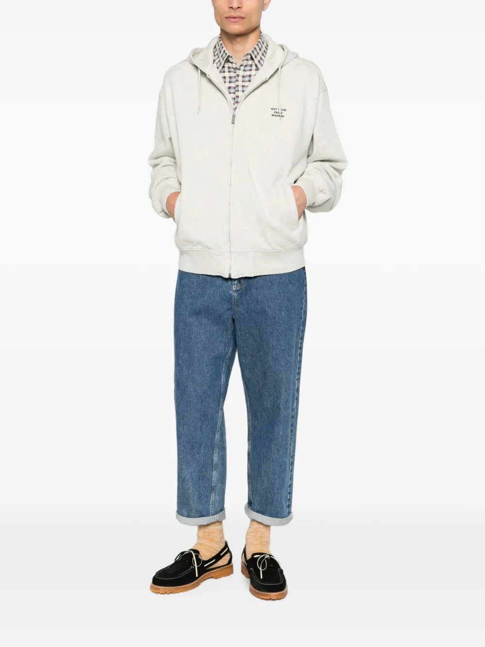 Drôle De Monsieur Hoodie met ritssluiting en logodetail Grijs