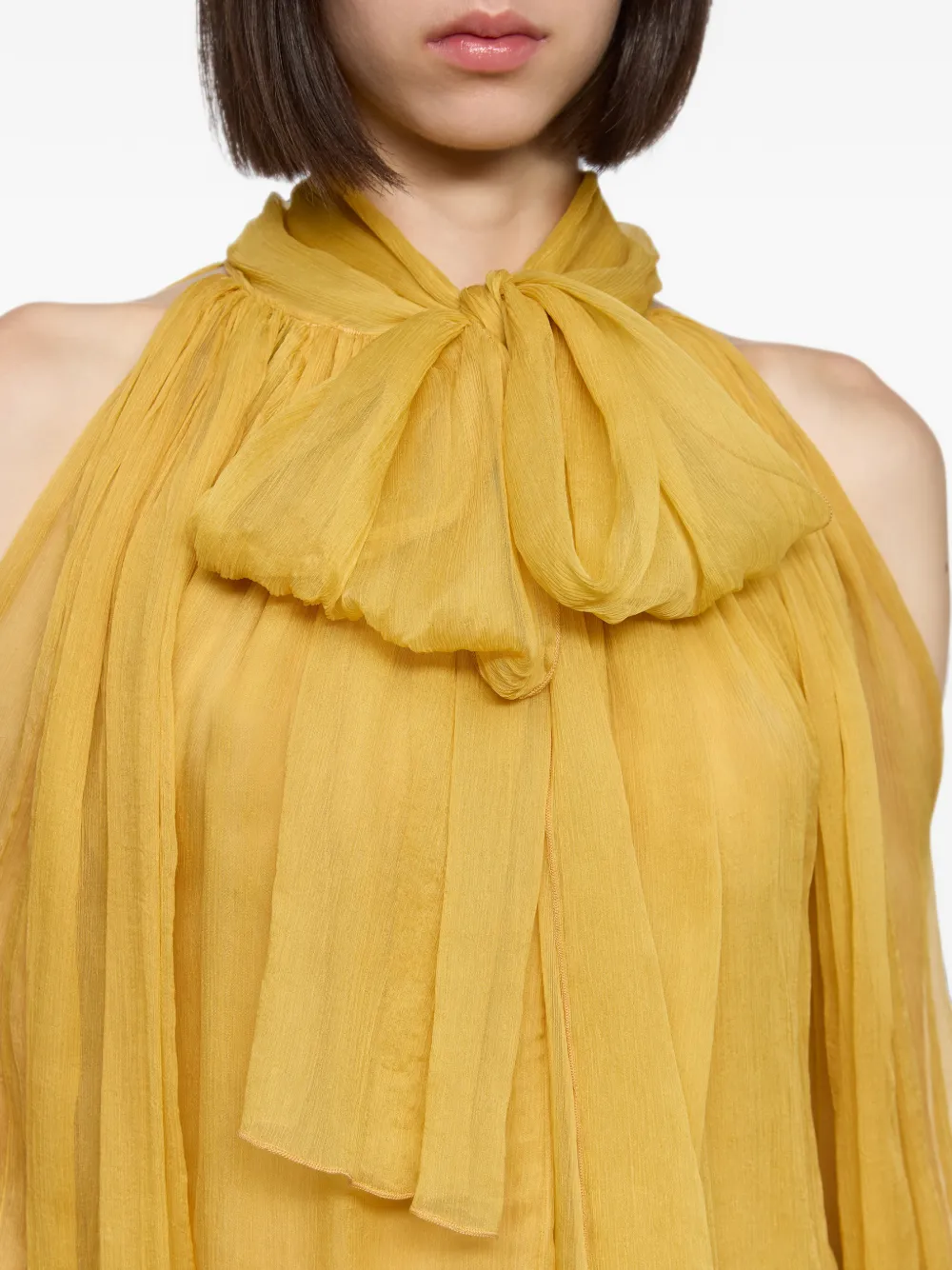 Atu Body Couture Blouse met strik en open schouders Geel