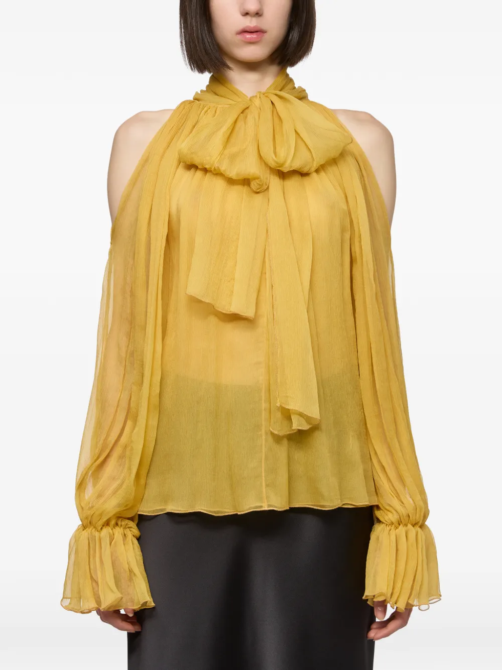 Atu Body Couture cold-shoulder pussy-bow blouse - Yellow