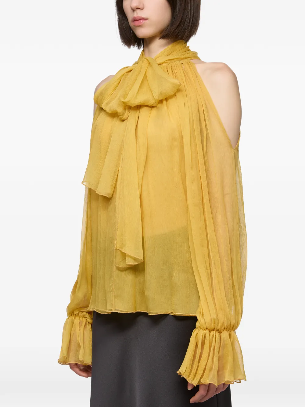 Atu Body Couture Blouse met strik en open schouders Geel