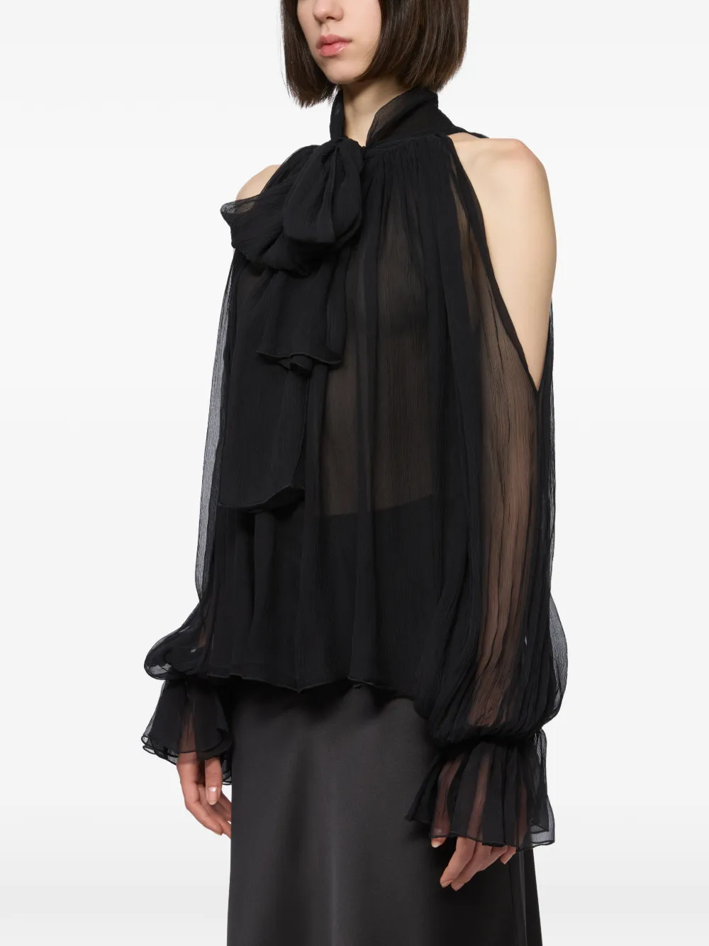 Atu Body Couture Blouse met strik en open schouders Zwart