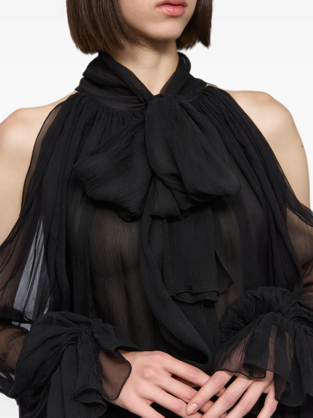 Atu Body Couture Blouse met strik en open schouders Zwart