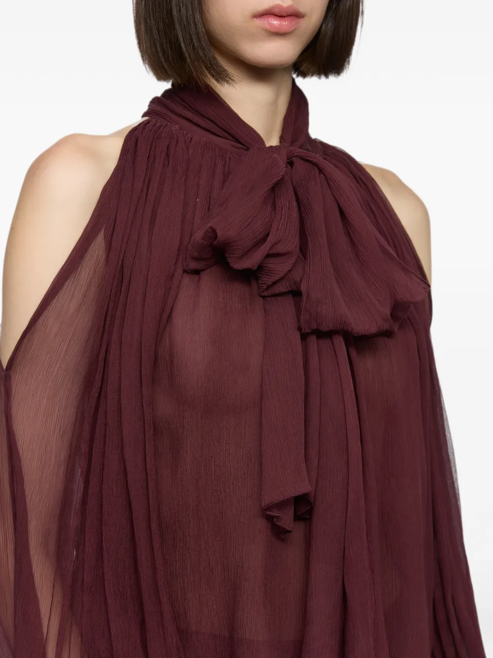 Atu Body Couture Zijden-chiffon blouse met open schouders Rood