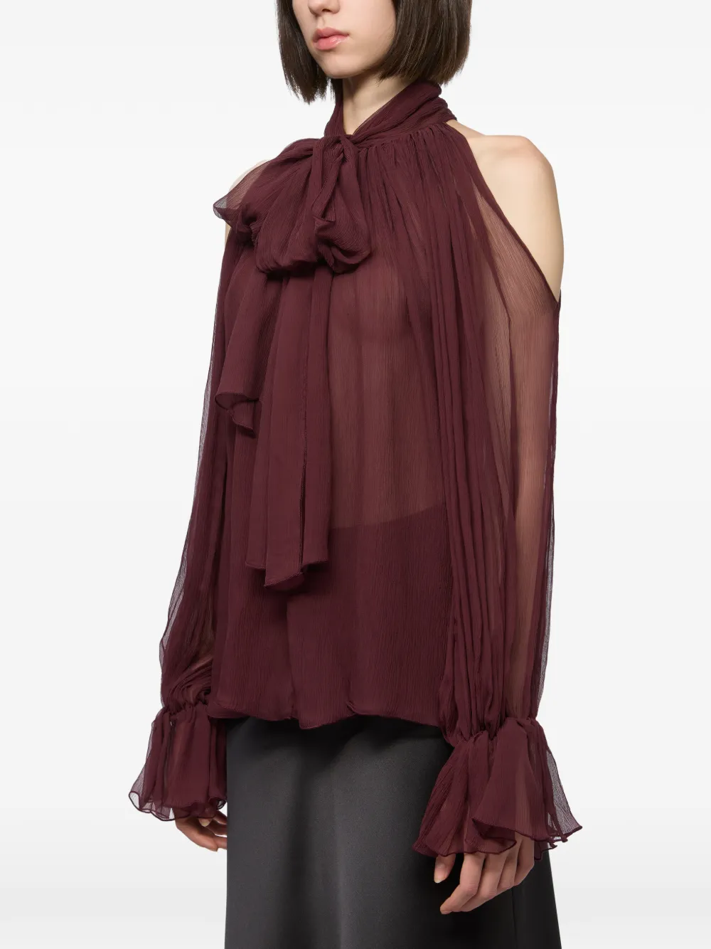 Atu Body Couture Zijden-chiffon blouse met open schouders Rood