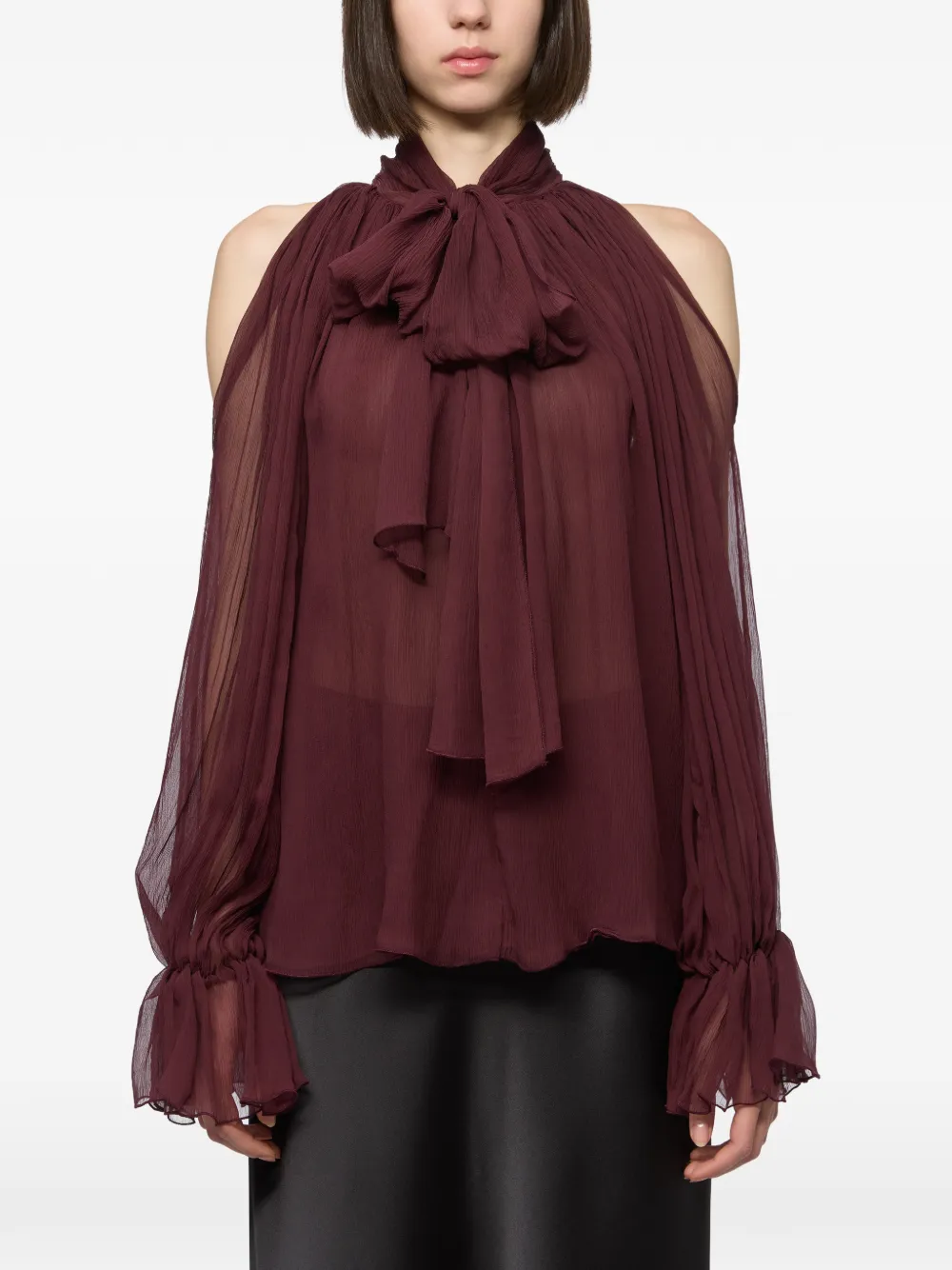 Atu Body Couture cold-shoulder silk-chiffon blouse
