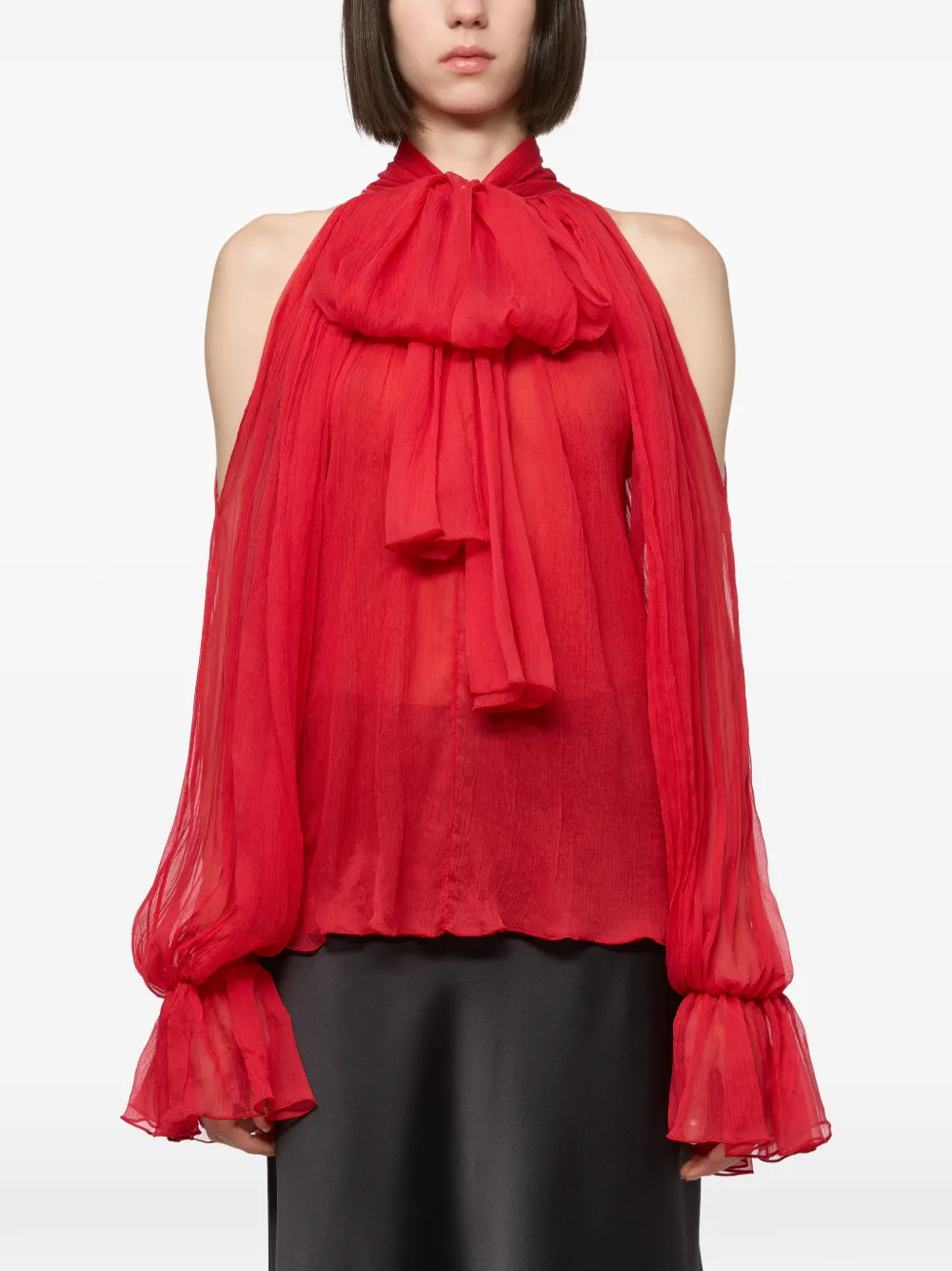 Atu Body Couture cold-shoulder pussy-bow blouse