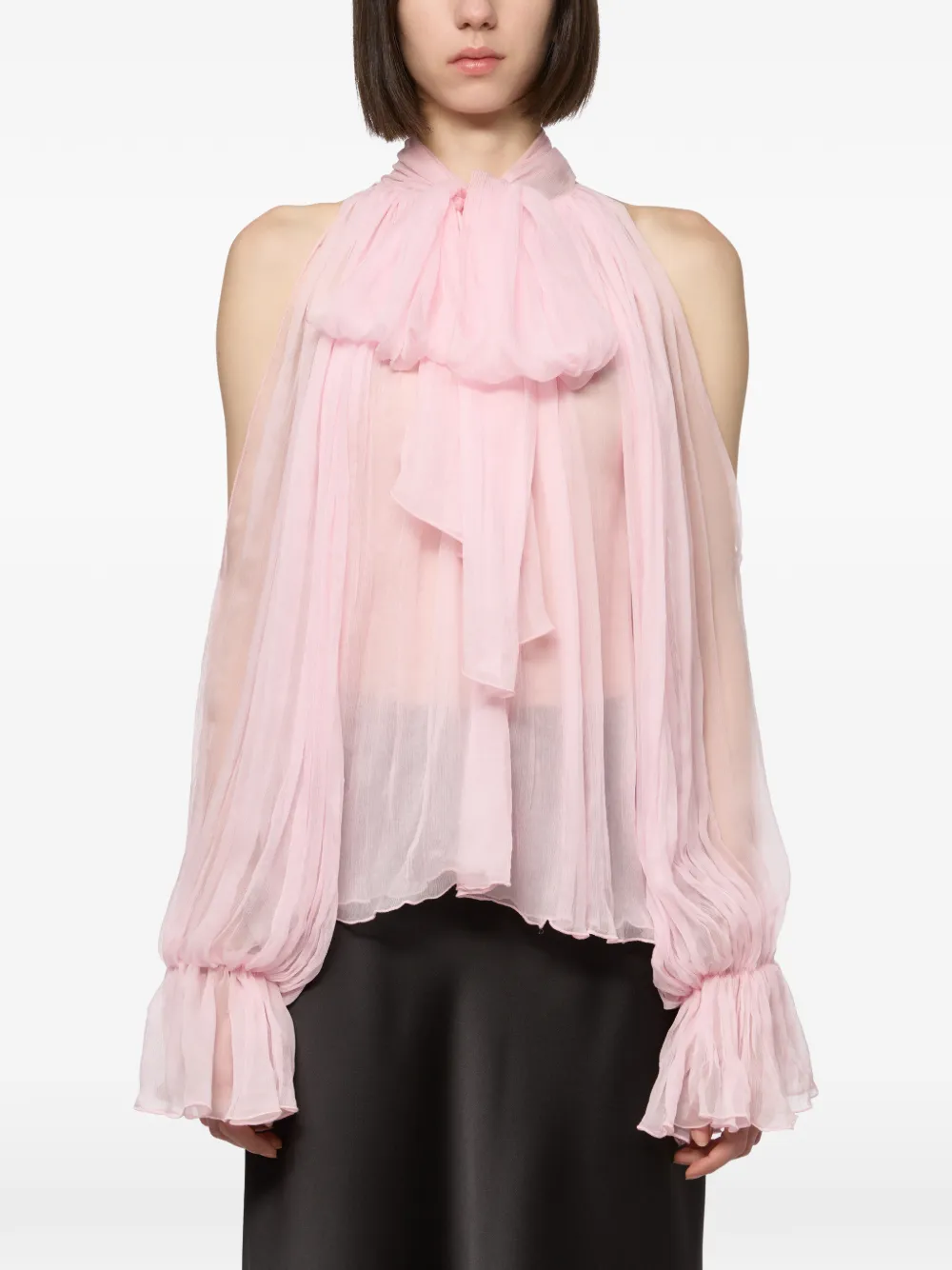Atu Body Couture cold-shoulder pussy-bow blouse - Pink