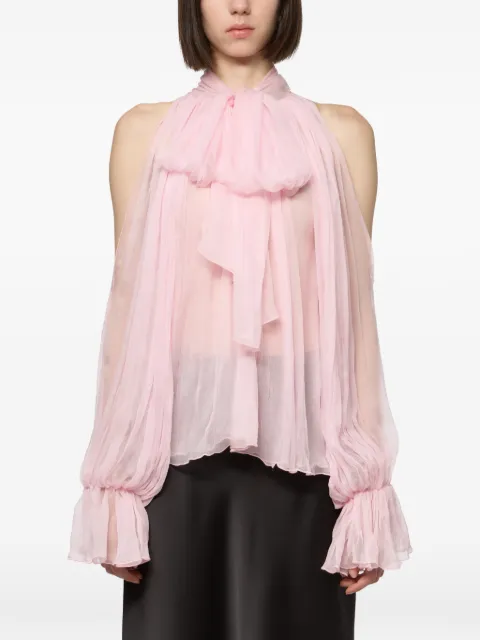 Atu Body Couture cold-shoulder pussy-bow blouse
