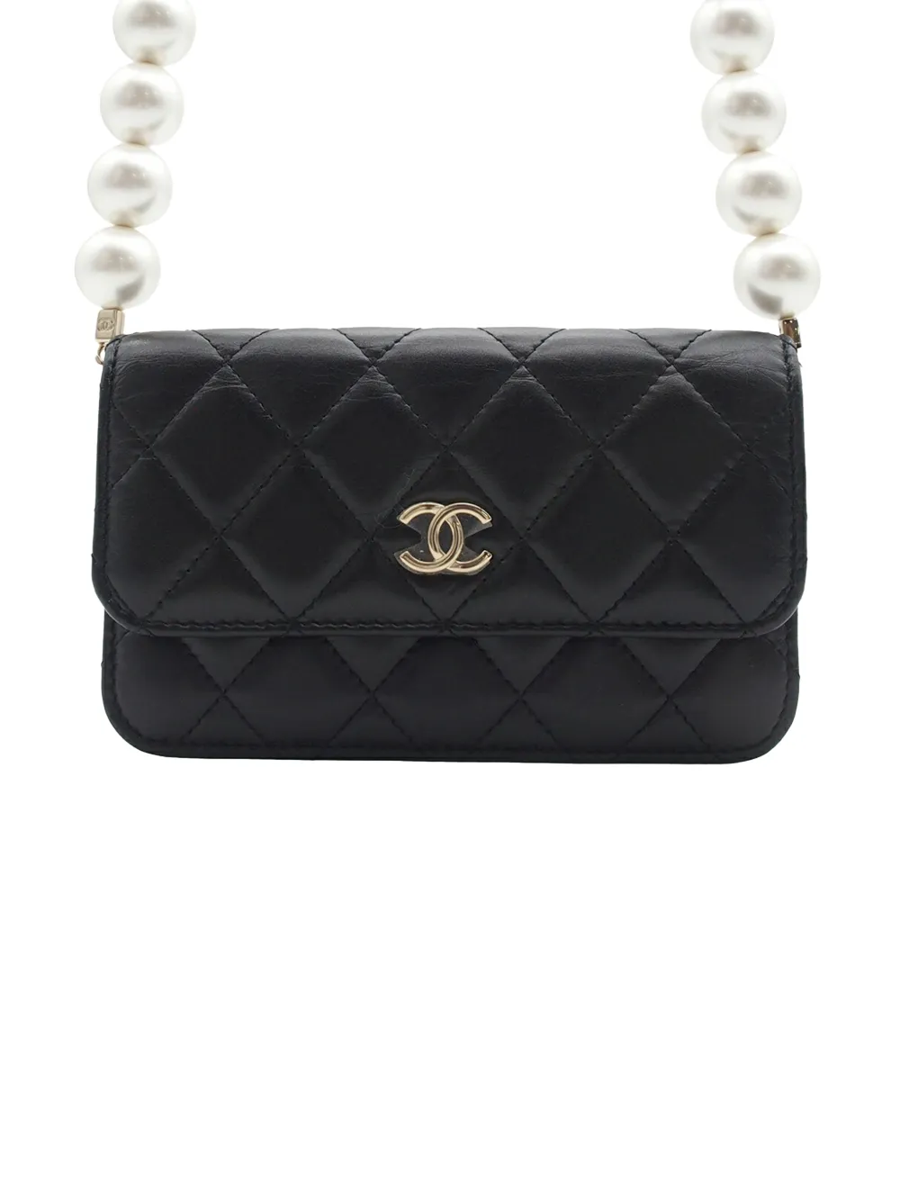 CHANEL Pre-Owned 2021 Quilted Calfskin Maxi Pearls Clutch With Chain crossbody bag - Nero