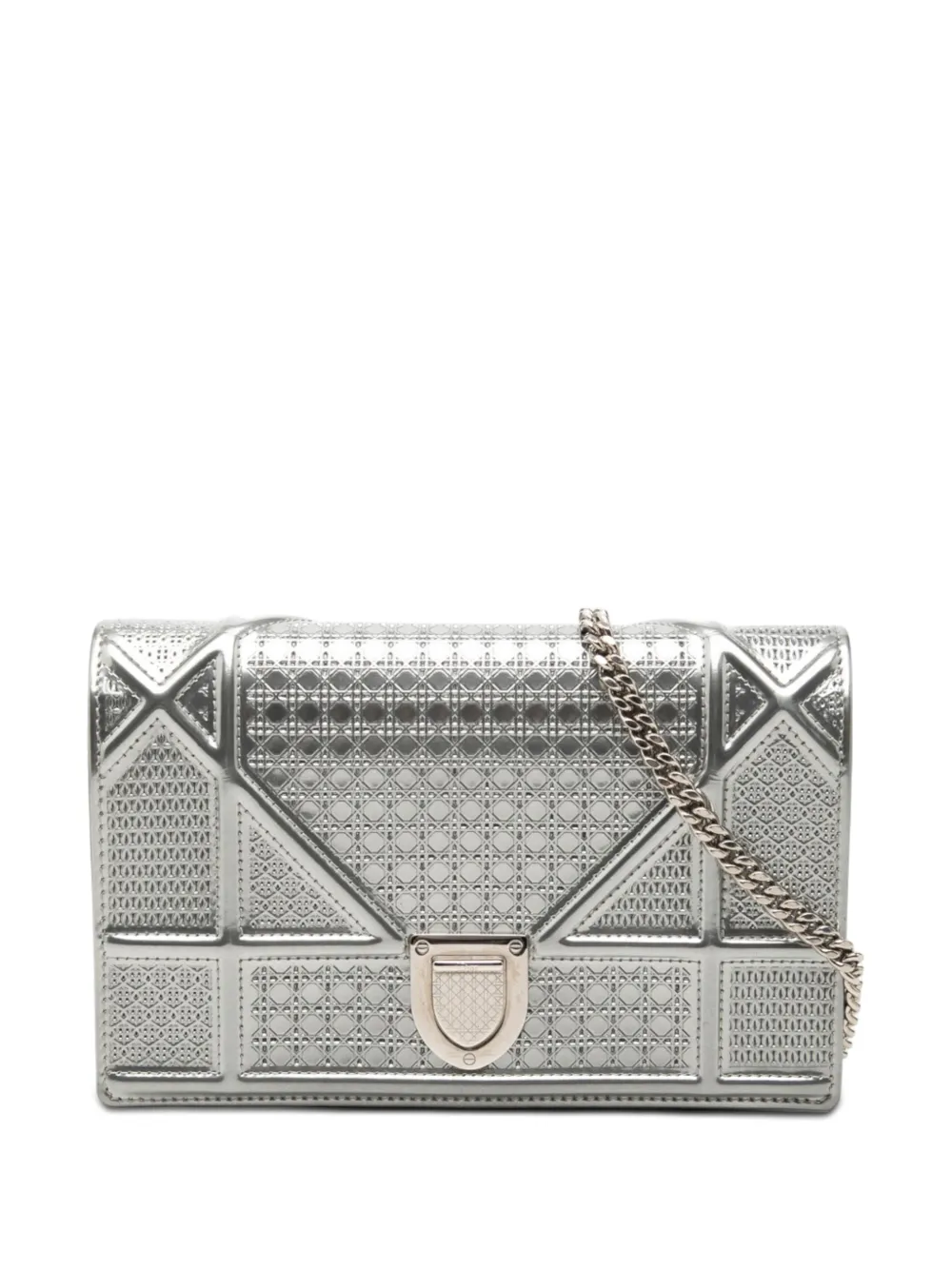 Christian Dior Pre-Owned 2016 Metallic Patent Microcannage Diorama Wallet on Chain crossbody bag - Argento