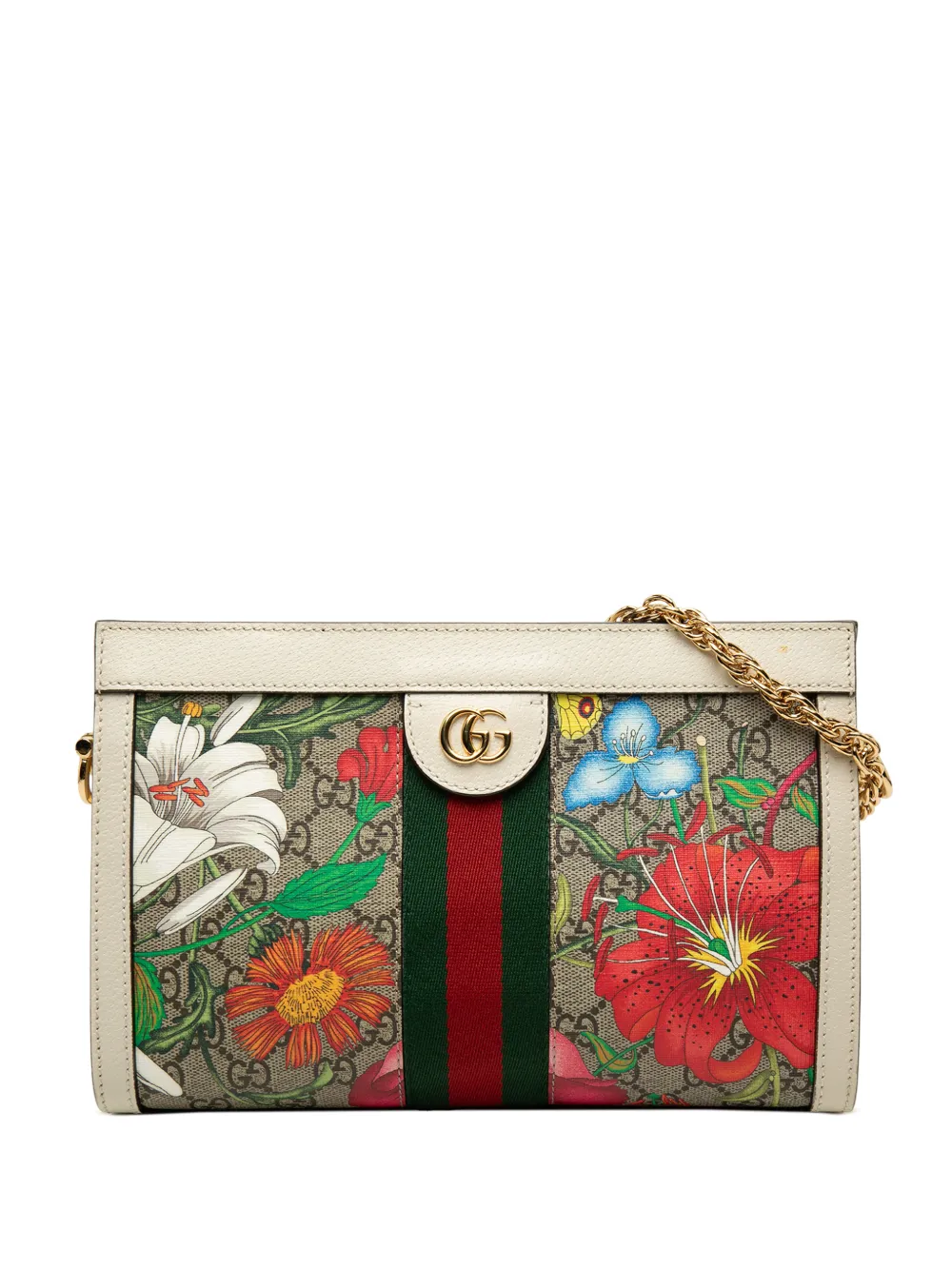 Gucci Pre-Owned 2000-2015 Small GG Supreme Flora Web Ophidia Chain crossbody bag - Toni neutri