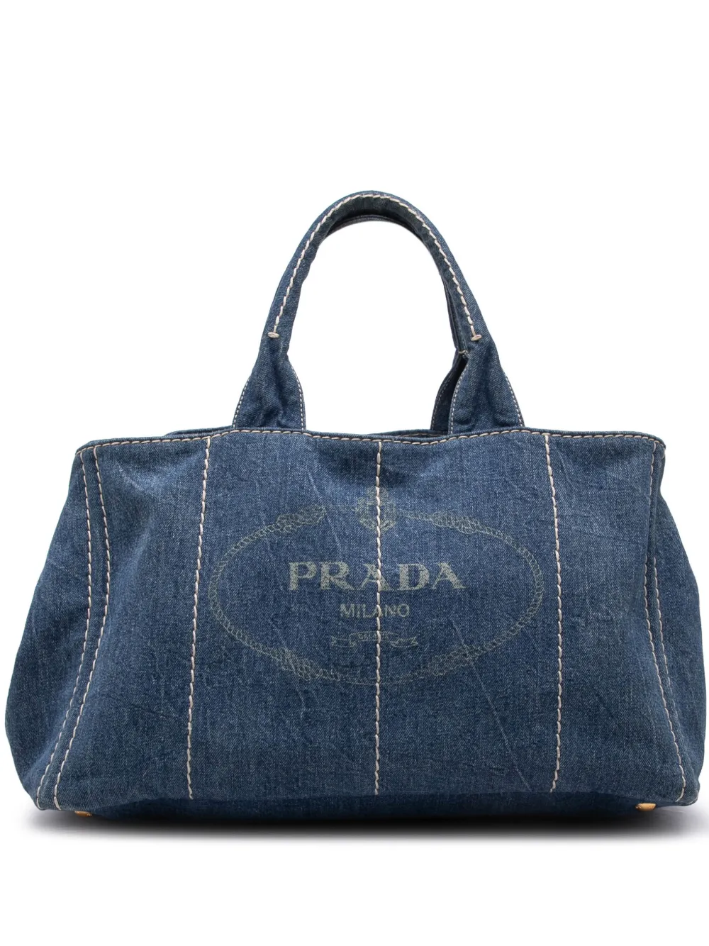 Prada Pre-Owned 2013-2026 Large Denim Canapa Logo satchel - Blu