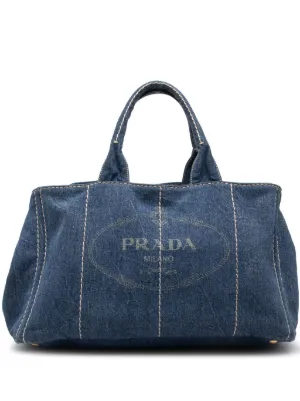 Prada Pre-Owned 2013-2026 Large Denim Canapa Logo Satchel | Blue