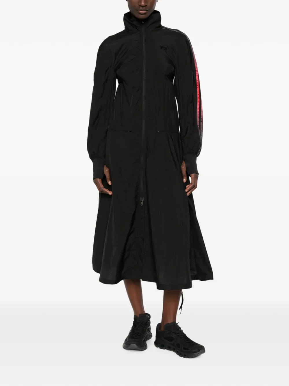 Y-3 midi-jurk met ritssluiting en logoprint Zwart