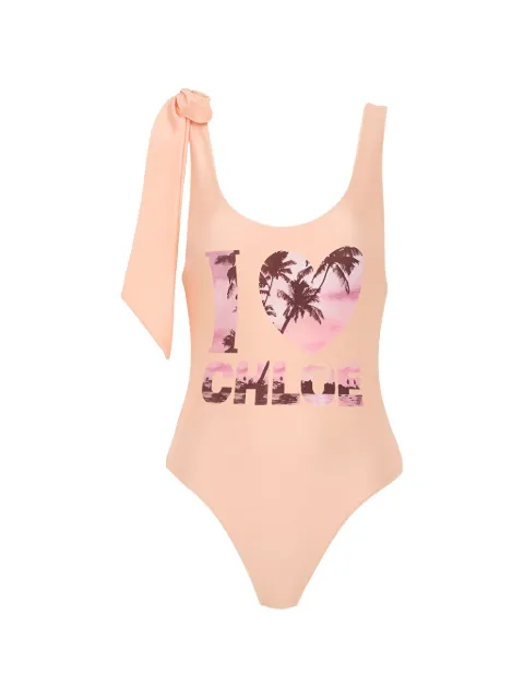 Chloé bow-detail logo-print swimsuit
