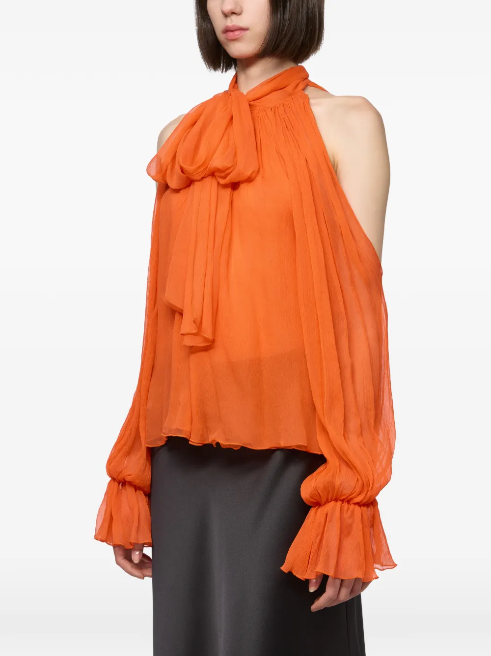 Atu Body Couture Blouse met strik en open schouders Oranje