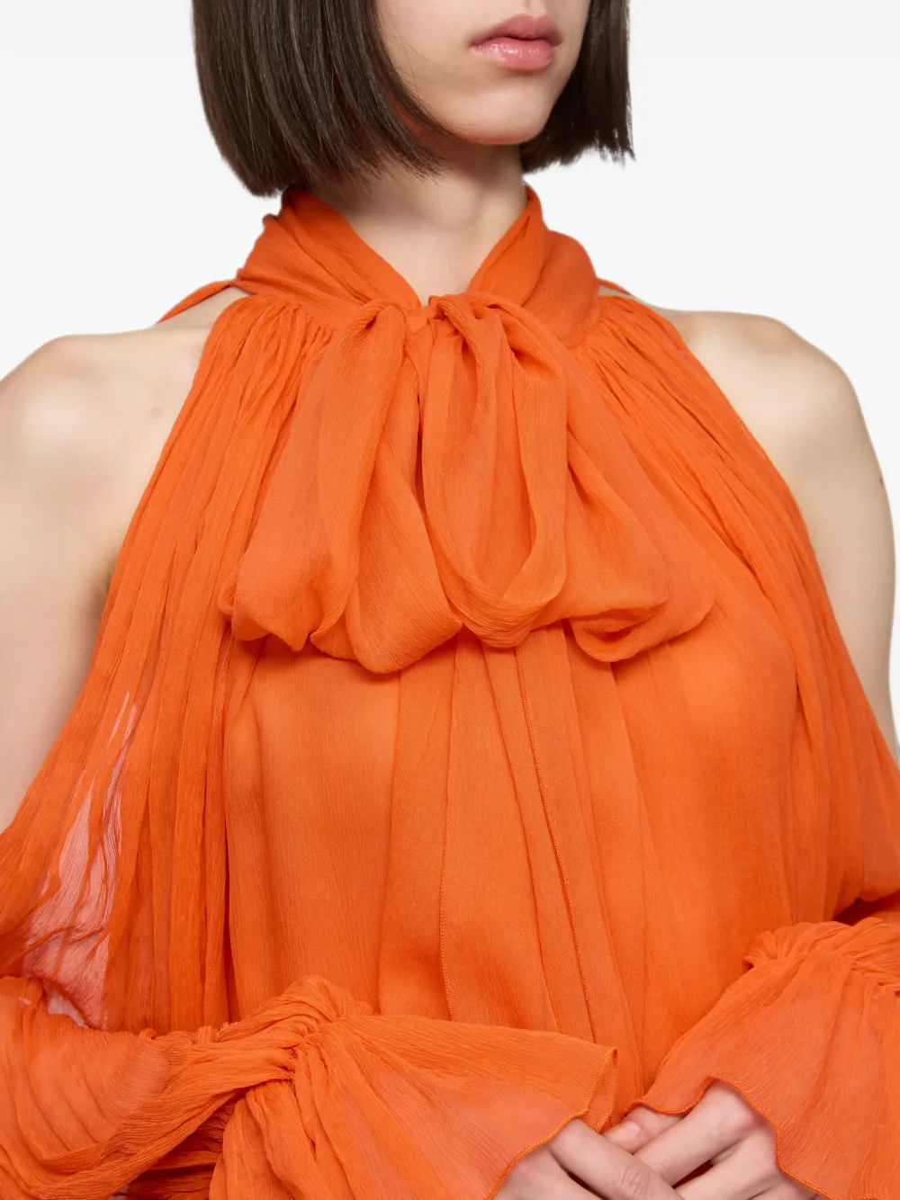Atu Body Couture Blouse met strik en open schouders Oranje