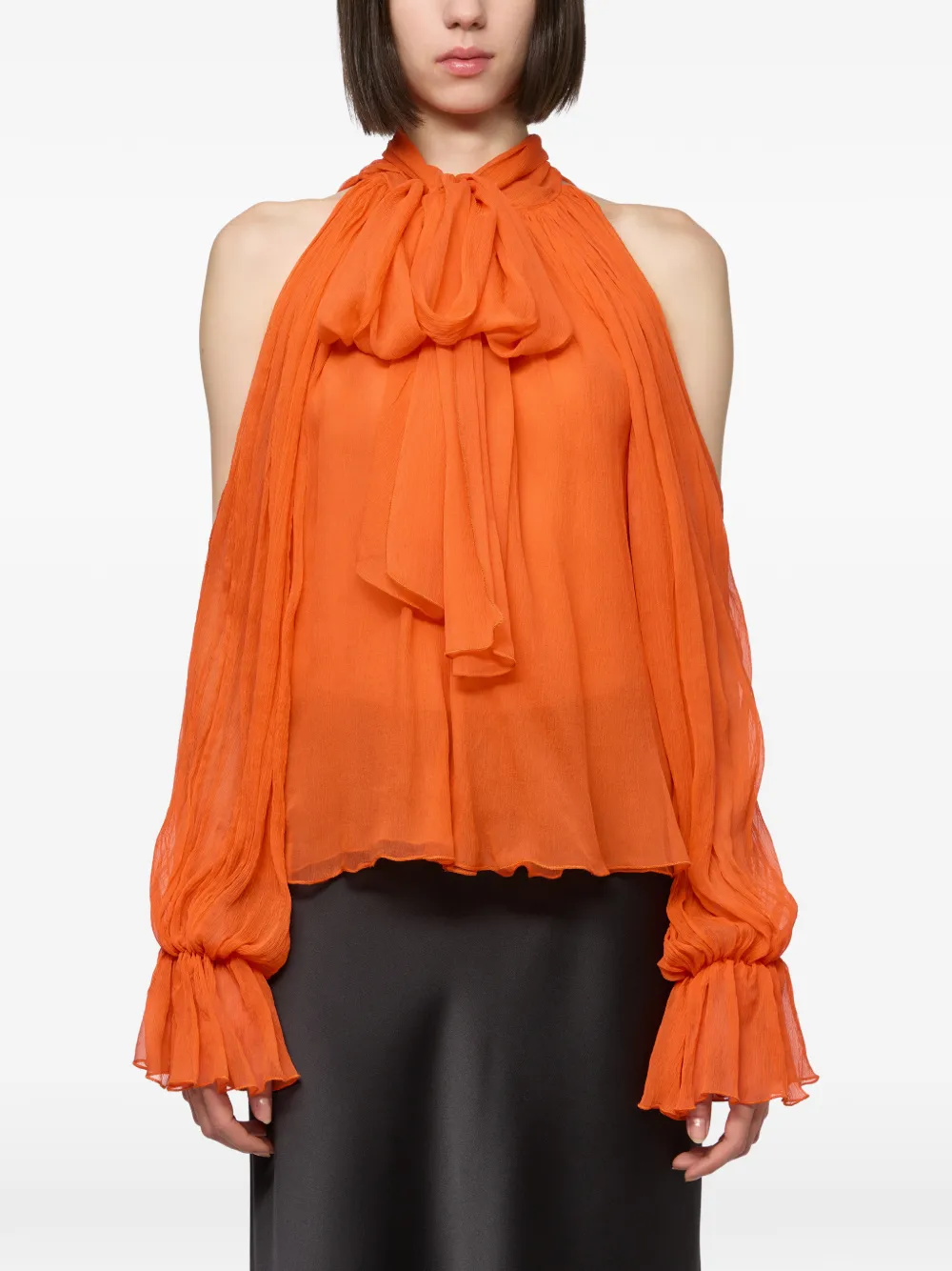 Atu Body Couture cold-shoulder pussy-bow blouse - Arancione