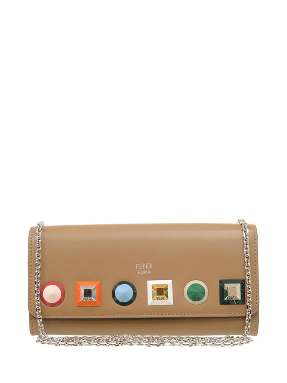 Fendi Pre-Owned 2010-2026 Vitello Liberty Studded Continental Wallet with Chain crossbody bag - Marrone